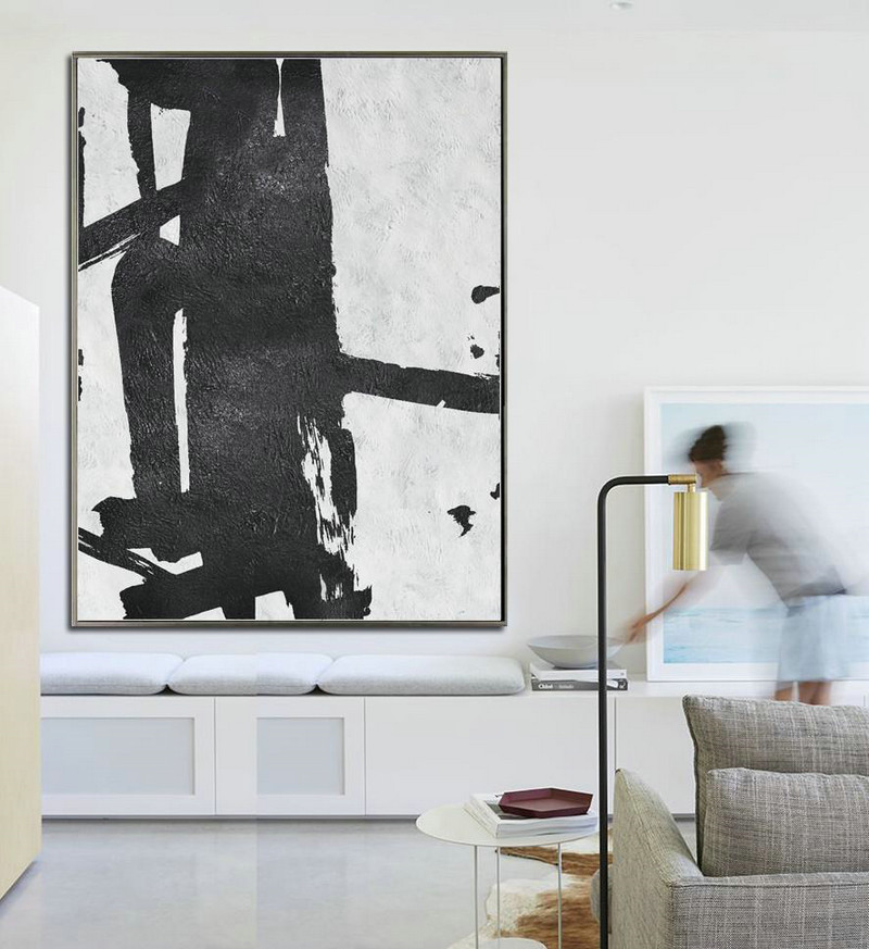 Contemporary Art Canvas Painting,Black And White Minimal Painting On Canvas,Pretty Abstract Paintings #T3C2